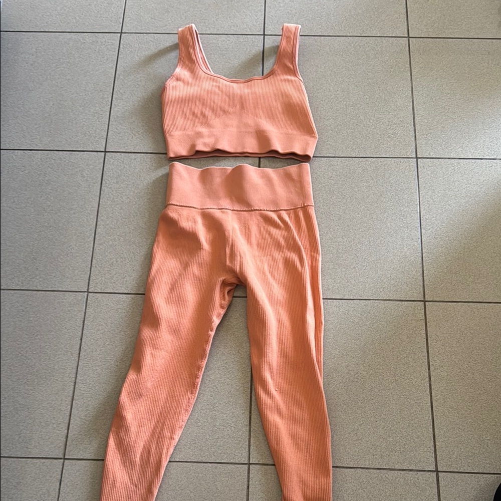 Women's Peach Ribbed Jumpsuit